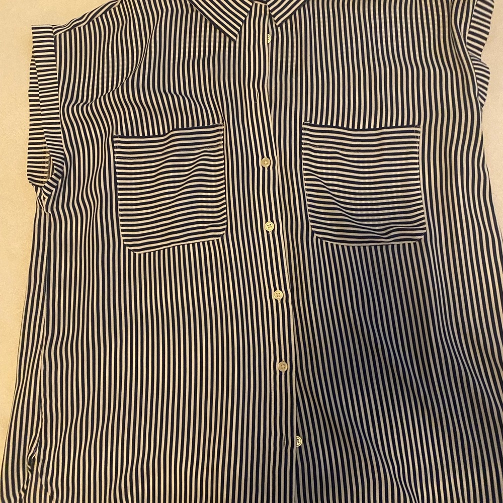 LOFT Navy and White Striped Sleeveless Top
